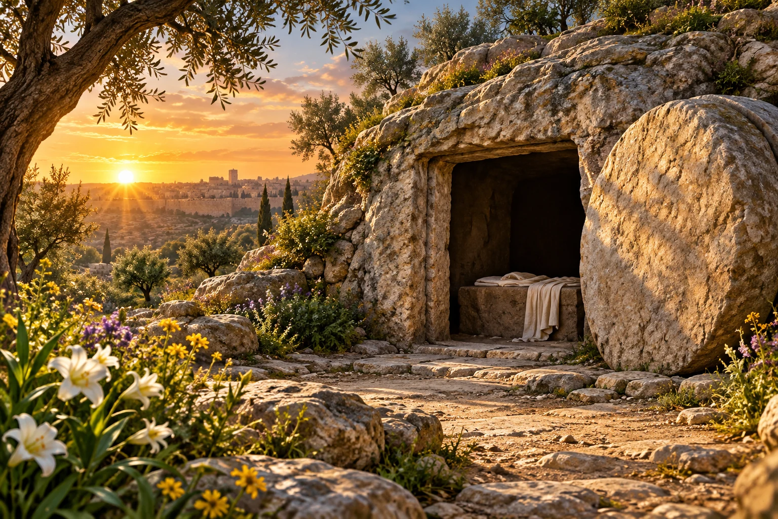 Illustration of the empty tomb from The Greatest Story